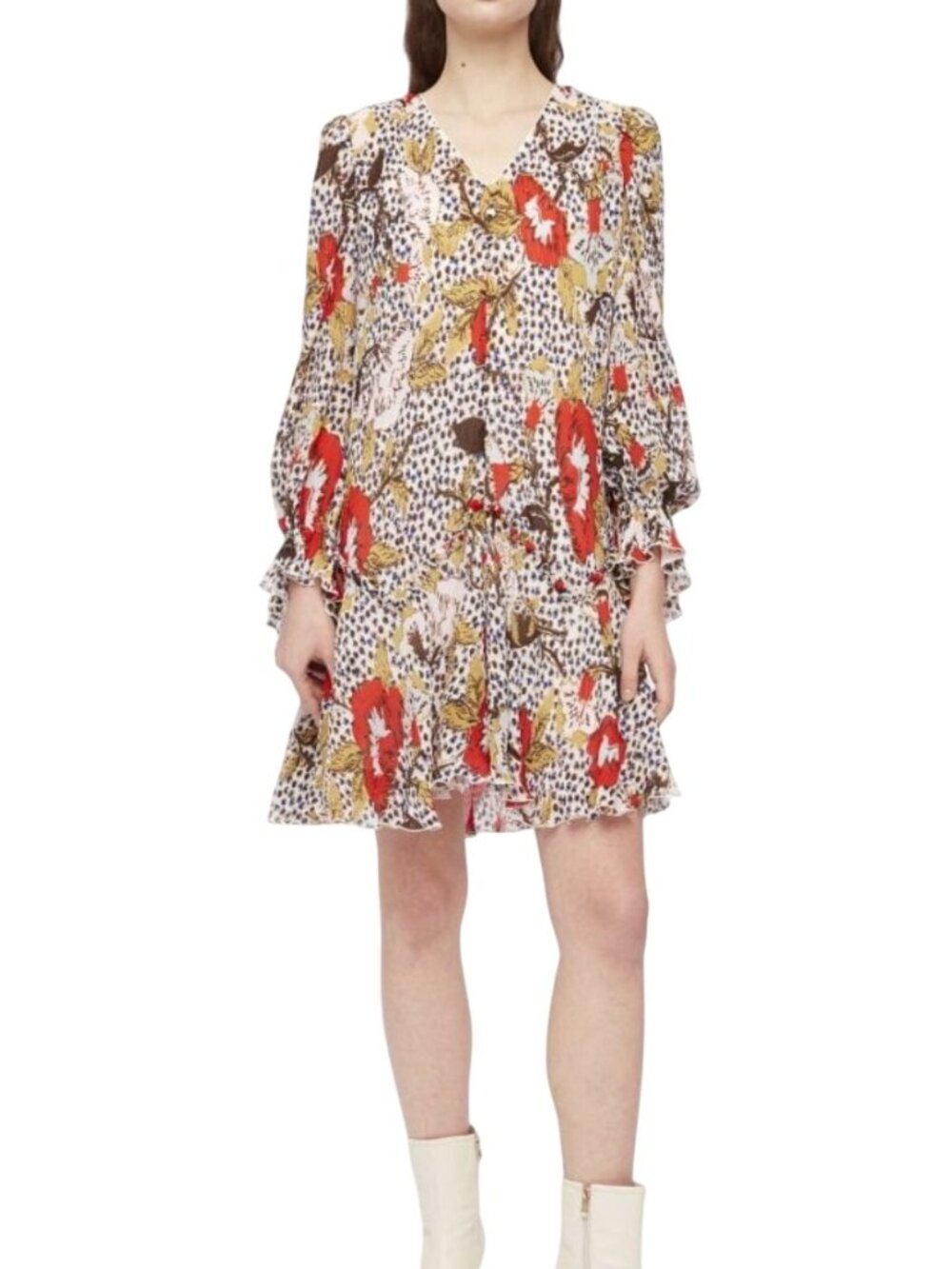 Diane von Furstenberg floral-print plissé-chiffon mini dress NWT - Size 2 - Picture 8 of 8